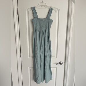 Calvin Klein Smocked Sage Maxi Dress with Slits on each side